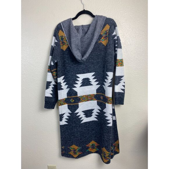 Original Aztec Open Front Hooded Long Cardigan Sweater size Medium Tribal. - Picture 2 of 9